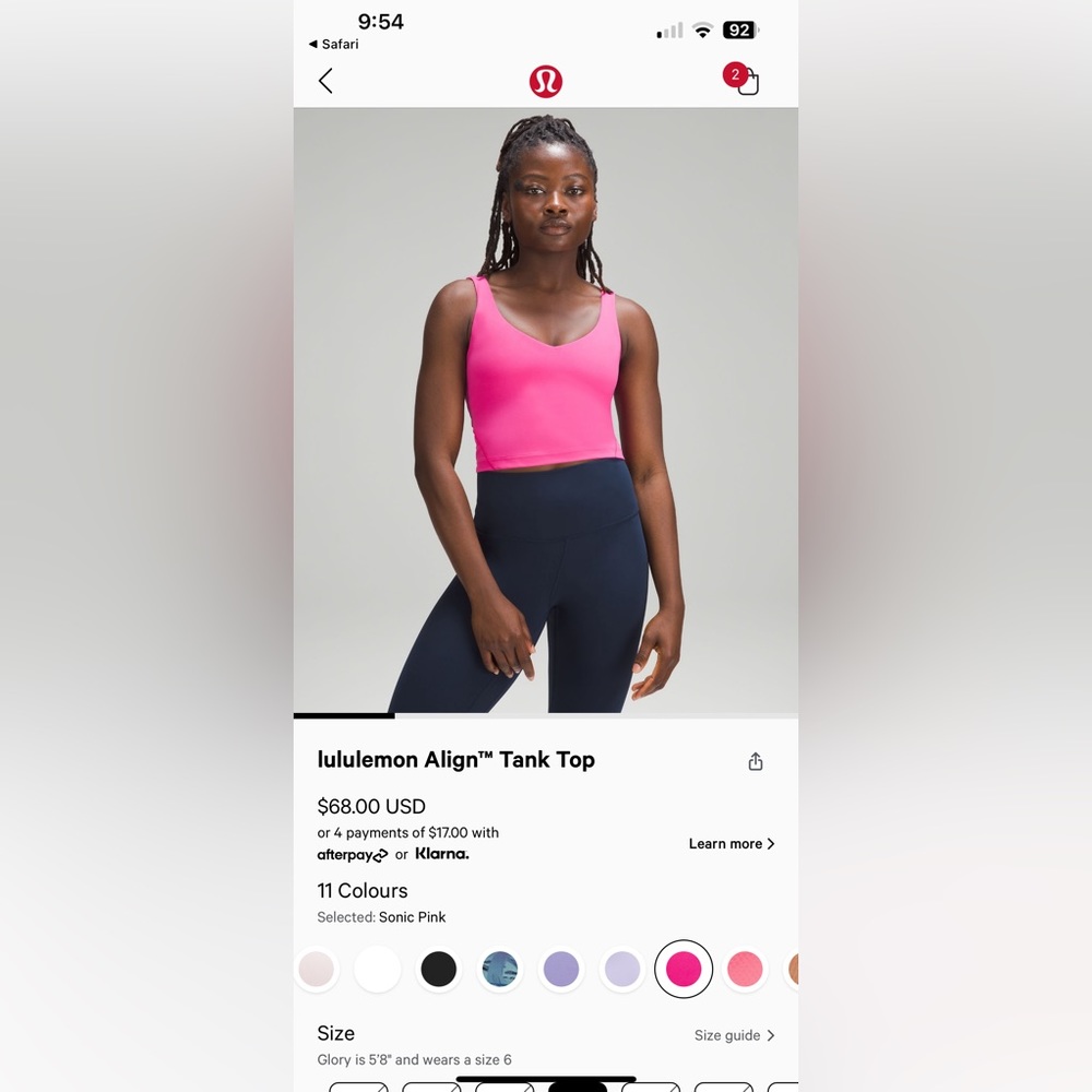 LULULEMON ALIGN TANK - size 12, sonic pink